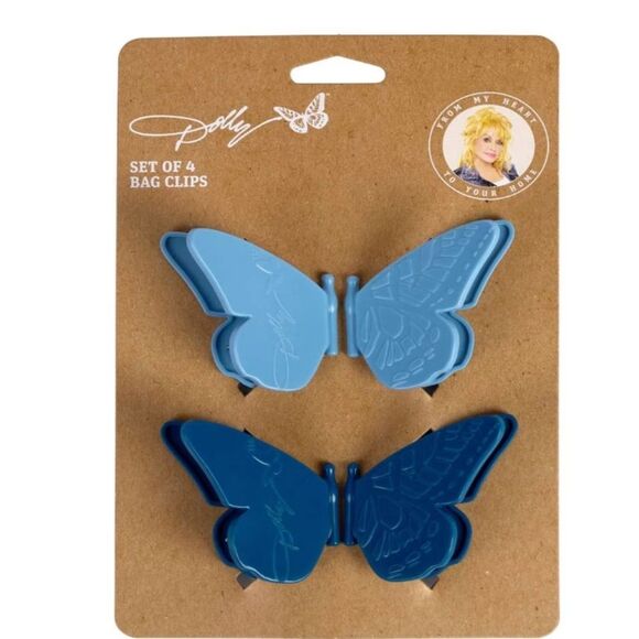 Dolly Parton Set Of 4 Butterfly Bag Clips- Blue - Picture 2 of 8